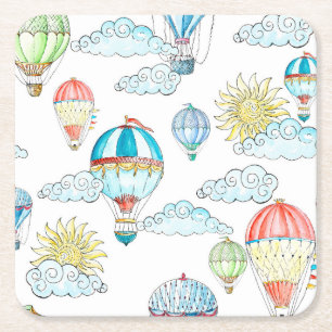 Dessous-de-verre Carré En Papier Ballons vintages : Aquarelle Whimsical sans joint.