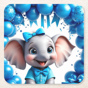 Dessous-de-verre Carré En Papier Balloons d'anniversaire pour une fête d'éléphant m