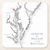 Dessous-de-verre Carré En Papier Baltimore Maryland Élégant Mariage noir blanc (Devant)