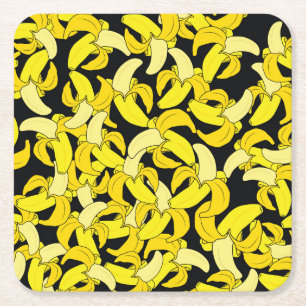 Dessous-de-verre Carré En Papier Bananes jaunes vintages : Arrière - plan noir