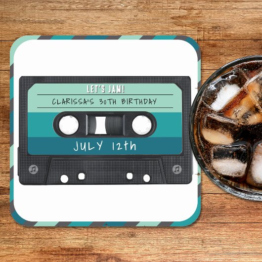 Dessous-de-verre Carré En Papier Bande Bleue Retro Fête d'anniversaire