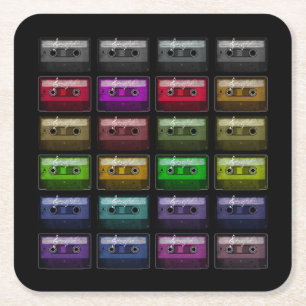 DESSOUS-DE-VERRE CARRÉ EN PAPIER BANDES CASSETTES AMATEUR DE MUSIQUE RÉTRO