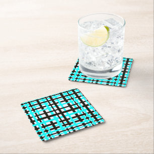 Dessous-de-verre Carré En Papier Bandes d'entrelacement noir blanc Turquoise