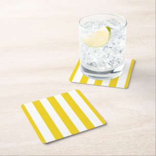 Dessous-de-verre Carré En Papier Bandes Jaunes, Blancs, Motif rayé