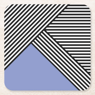 Dessous-de-verre Carré En Papier Bandes noires et blanches avec triangle bleu