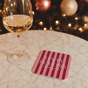 Dessous-de-verre Carré En Papier Bandes roses et bordeaux Joyeux Noël