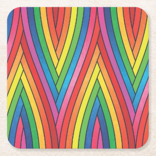 Dessous-de-verre Carré En Papier Bandes Zig-Zag courbes colorées vers le haut et ve
