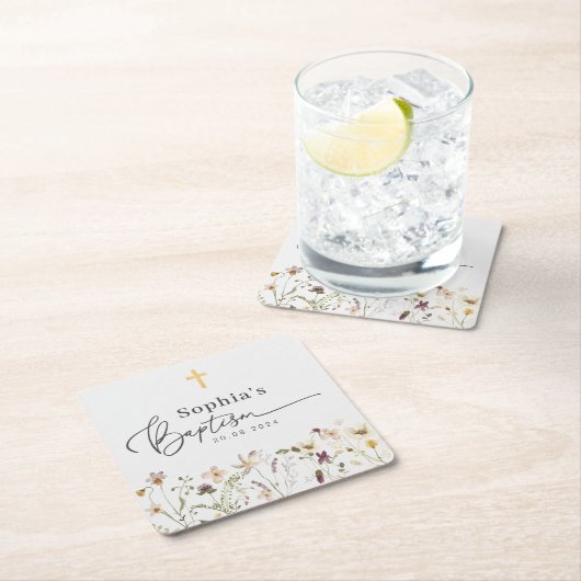 Dessous-de-verre Carré En Papier Baptême fleur sauvage (En situation)