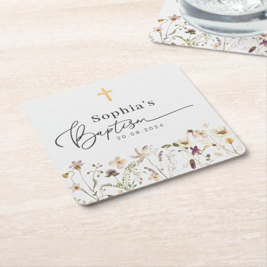 Dessous-de-verre Carré En Papier Baptême fleur sauvage (Incliné)