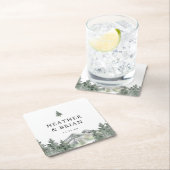 Dessous-de-verre Carré En Papier Bar Mariage de la forêt d'hiver (En situation)