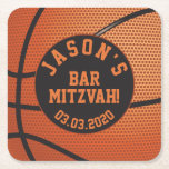Dessous-de-verre Carré En Papier Barre de basket-ball personnalisée Mitzvah Orange<br><div class="desc">dessous de verre en papier de basketball Bar Mitzvah orange et noir personnalisés. Personnalisé avec le nom de votre fils et la date de Bar Mitzvah.</div>