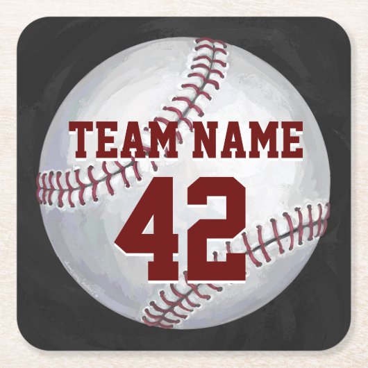 Dessous-de-verre Carré En Papier Baseball avec nom et numéro (Devant)