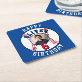 Dessous-de-verre Carré En Papier Baseball Ball Kids Photo Anniversaire (Incliné)