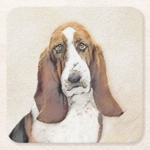 Dessous-de-verre Carré En Papier Basset Hound Peinture - Cute Original Chien Art