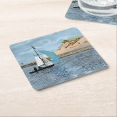 DESSOUS-DE-VERRE CARRÉ EN PAPIER BATEAU À VOILE (Incliné)