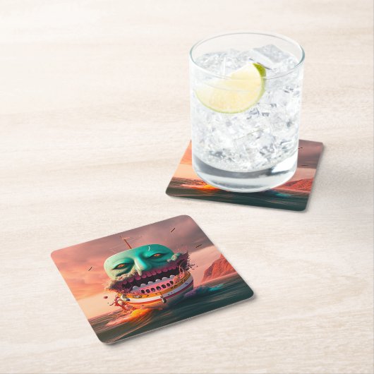 Dessous-de-verre Carré En Papier Bateau effrayant (En situation)