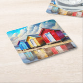 Dessous-de-verre Carré En Papier Beach Huts (Incliné)