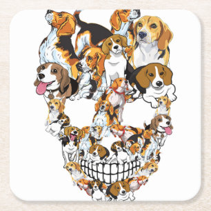 Dessous-de-verre Carré En Papier Beagle Crâne Amoureux de les chiens Horreur Drôle