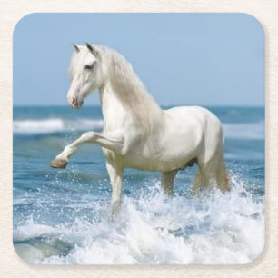 Dessous-de-verre Carré En Papier Beau cheval blanc dans l'eau