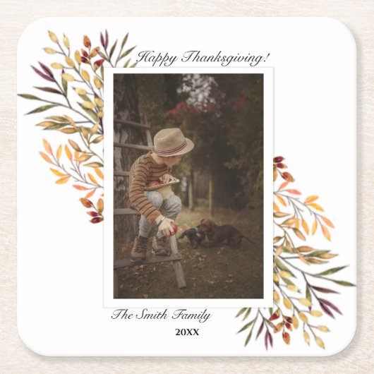 Dessous-de-verre Carré En Papier Beau feuillage d'automne Thanksgiving Photo (Devant)