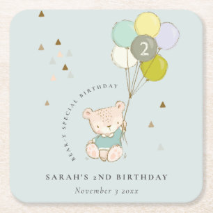 Dessous-de-verre Carré En Papier Beau Ours Bleu Aqua Quel Âge Anniversaire