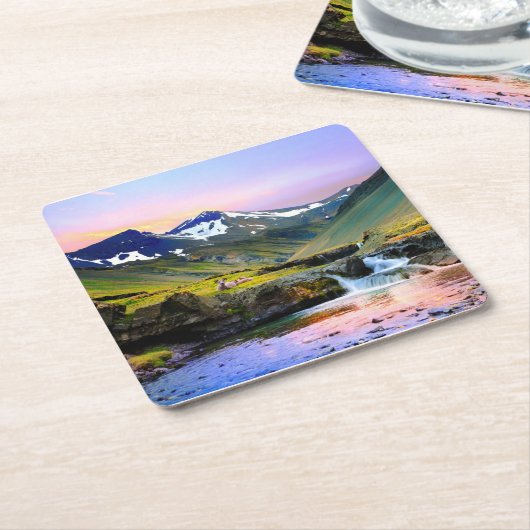 Dessous-de-verre Carré En Papier Beau paysage de paysage de l'Islande (Incliné)