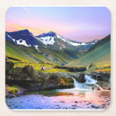 Dessous-de-verre Carré En Papier Beau paysage de paysage de l'Islande (Devant)