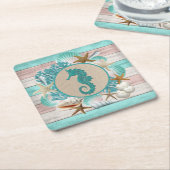 Dessous-de-verre Carré En Papier Beau Seashell & Seahorse Design (Incliné)
