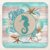 Dessous-de-verre Carré En Papier Beau Seashell & Seahorse Design (Devant)