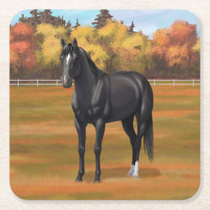 Dessous-de-verre Carré En Papier Beau Stallion Cheval du Quartier Noir