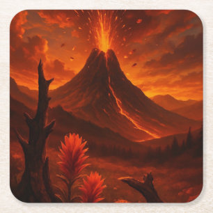 Dessous-de-verre Carré En Papier Beauté explosive - Volcan d'Imaginaire