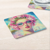 Dessous-de-verre Carré En Papier Beauté tropicale rétro (Incliné)