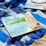 Dessous-de-verre Carré En Papier Bébé à bord Plage d'été tropicale<br><div class="desc">Bébé à bord des côtes décoré avec de l'aquarelle scène de plage rêveuse,  planches de surf,  accessoires d'été,  mocktail de coco et typographie rétro. Thème neutre pour votre luau,  surf ou plage thème genre révéler ou baby shower pour bébé fille ou bébé garçon.</div>