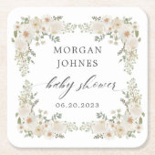 Dessous-de-verre Carré En Papier Bébé En Fleur Baby shower Floral D'Ivoire (Devant)