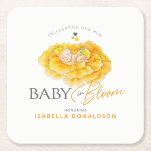 Dessous-de-verre Carré En Papier Bébé en Fleur whimsy baby shower jaune aquarelle