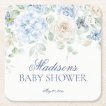 Dessous-de-verre Carré En Papier Bébé Floral bleu en Fleur Baby shower Hydrangea<br><div class="desc">Il y a un bébé en fleurs ! Découvrez notre collection de décors Floral bleu, où hydrangées bleues douces et fleurs neutres se marient harmonieusement pour apporter une touche d'élégance à votre événement. Chaque pièce de cette collection est ornée de fleurs délicates, créant une atmosphère sereine et accueillante pour toutes...</div>