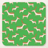 Dessous-de-verre Carré En Papier Bébé mignon cerf et famille sur vert clair (Devant)