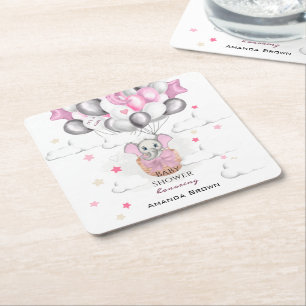 Dessous-de-verre Carré En Papier Bébé mignon Eléphant Balloon Panier Baby shower