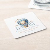 Dessous-de-verre Carré En Papier Bébé Ours Bleu Balloon Ride (Incliné)