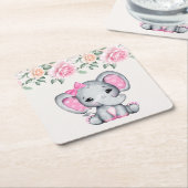 Dessous-de-verre Carré En Papier Bébé rose mignon éléphant et frontière Rose (Incliné)