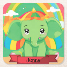 Bébé vert mignon éléphant arc-en-ciel Nom personna