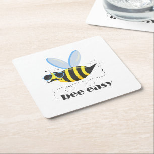 Dessous-de-verre Carré En Papier Bee caractère avec mustache lunettes de soleil Bee