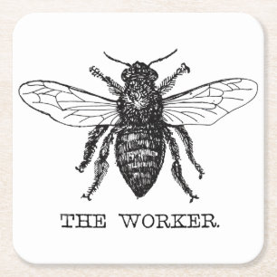 Dessous-de-verre Carré En Papier Bee Worker Honey Black Bumblebee