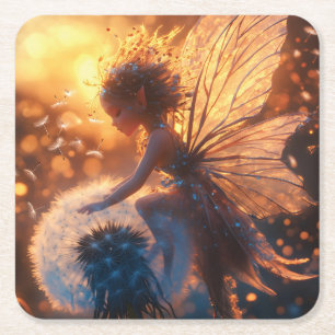 Dessous-de-verre Carré En Papier Belle fée solaire avec Dandelion