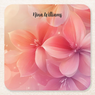 Dessous-de-verre Carré En Papier Belle Fleur rose romantique
