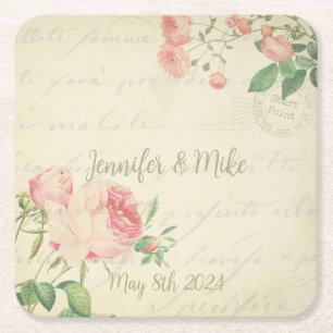 Dessous-de-verre Carré En Papier Belle floraison de roses vintages design