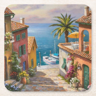 Dessous-de-verre Carré En Papier Belle promenade vers le Sea Fine Art