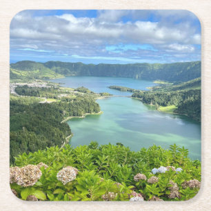 Dessous-de-verre Carré En Papier Belle vue sur Sete Cidades Caldera, Açores
