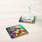 Dessous-de-verre Carré En Papier Belles champignons de bébé vert (En situation)