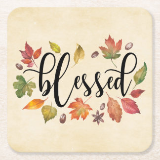 Dessous-de-verre Carré En Papier Béni En Calligraphie Noire Et Feuilles D'Automne